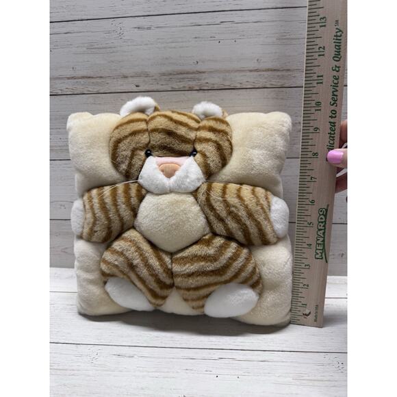 T.W.I.E. brown Tabby Cat Plush Pillow 12" RARE 1998 VTG Angel Toy Corp Square - Picture 2 of 7